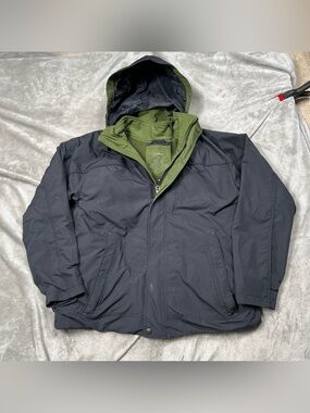 LL Bean 3 in 1 Parka Jacket Mens M Gray/Green Full Zip Fleece Liner Hiking OJPD5